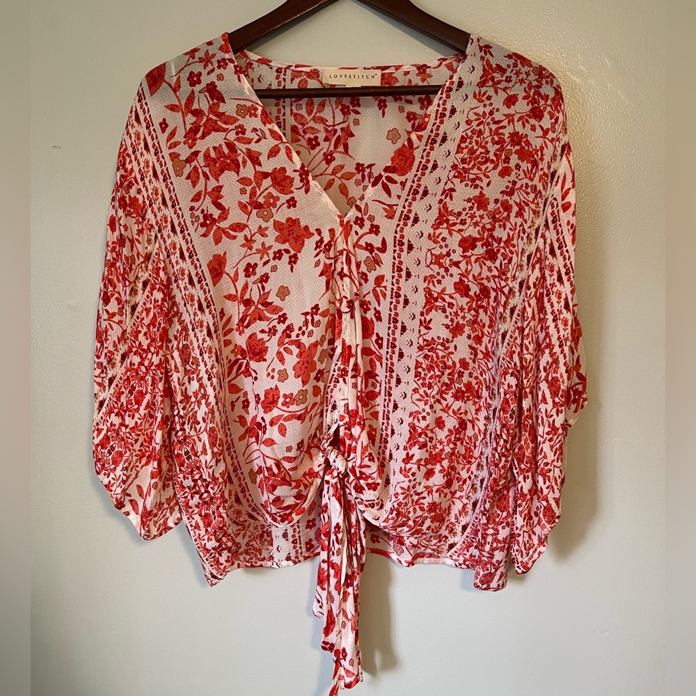 Pink Floral Tie Top